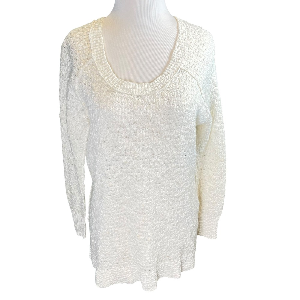 Free People Cream Open Knit Scoop Neck Sweater Textured Pullover Size Small